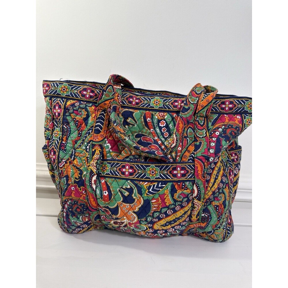 ✿ Vera Bradley Large Paisley Quilted Tote Bag Colorful Floral Travel Shoulder